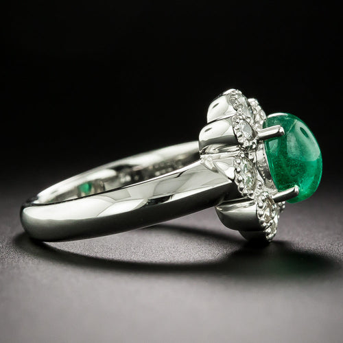 21st Century 1.15 Carat Cabochon Emerald and Diamond Ring - 4