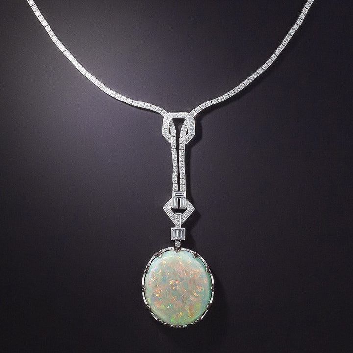 26.93 Carat Opal and Diamond Necklace