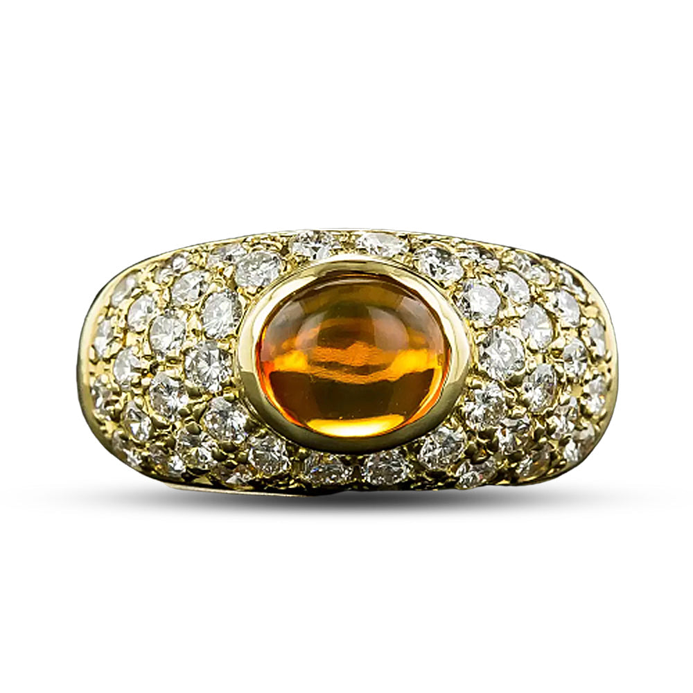 Estate Mexican Fire Opal and Pavé Diamond Ring