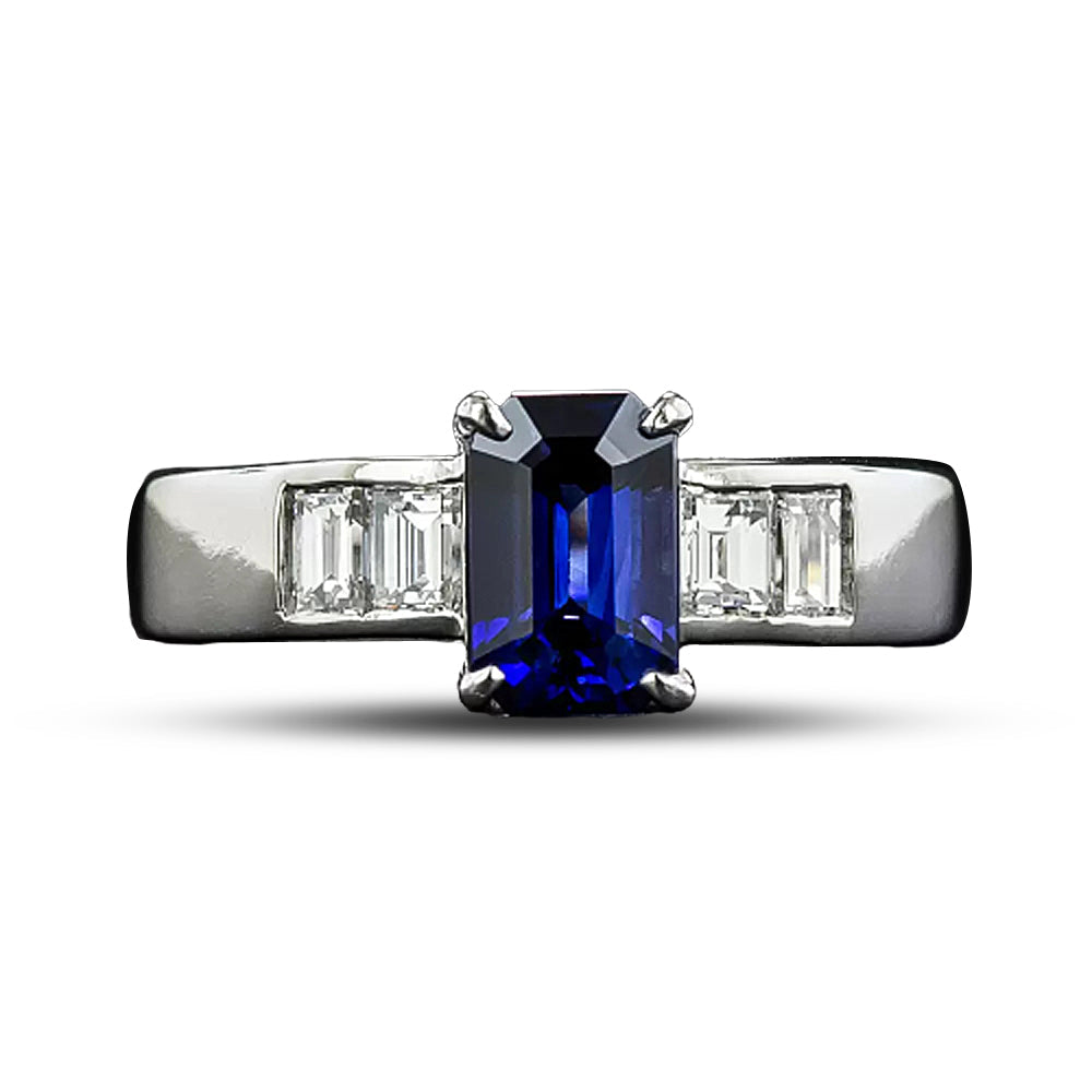 Classic 1.40 Carat Emerald-Cut Sapphire and Diamond Ring
