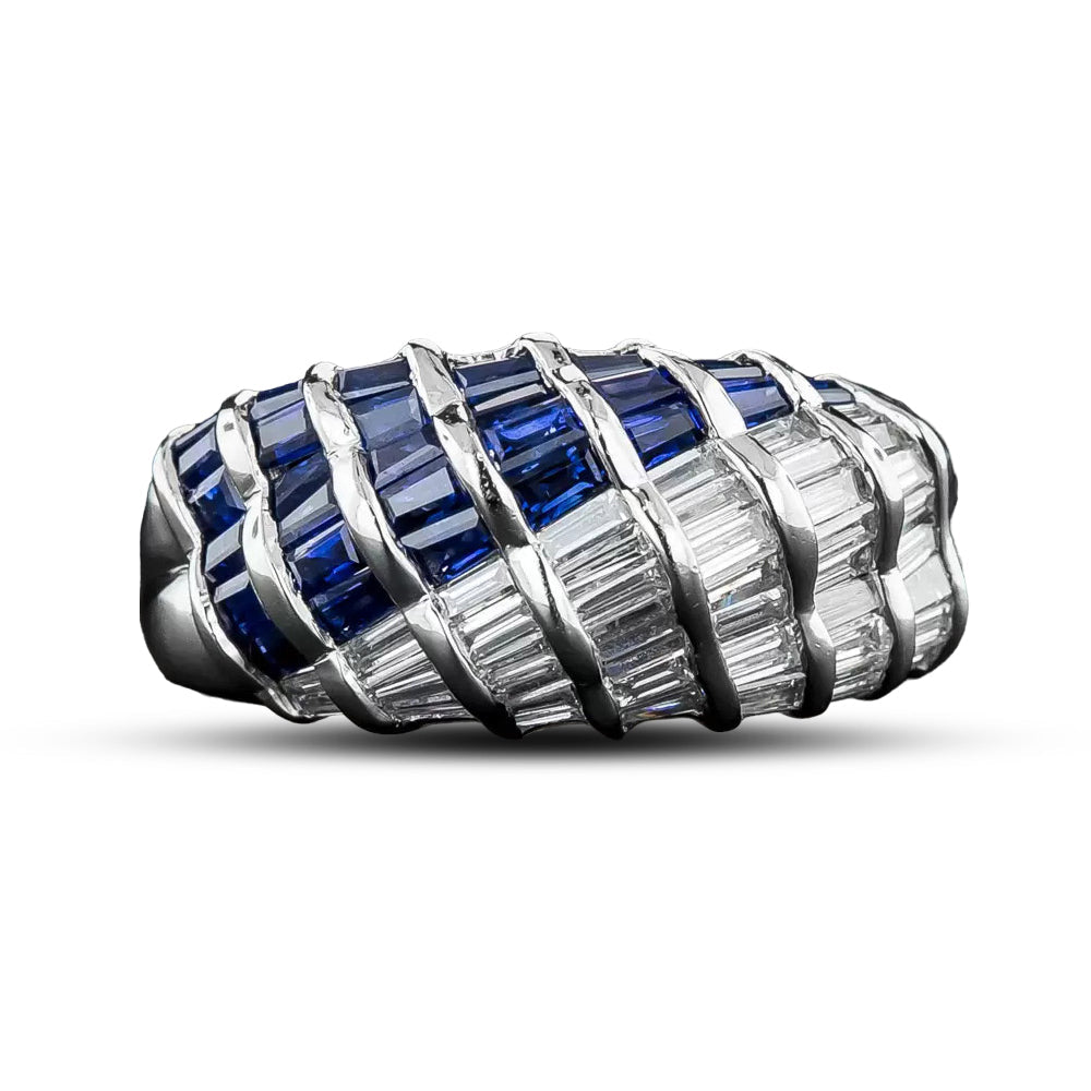 Estate Sapphire and Diamond Baguette Wave Ring