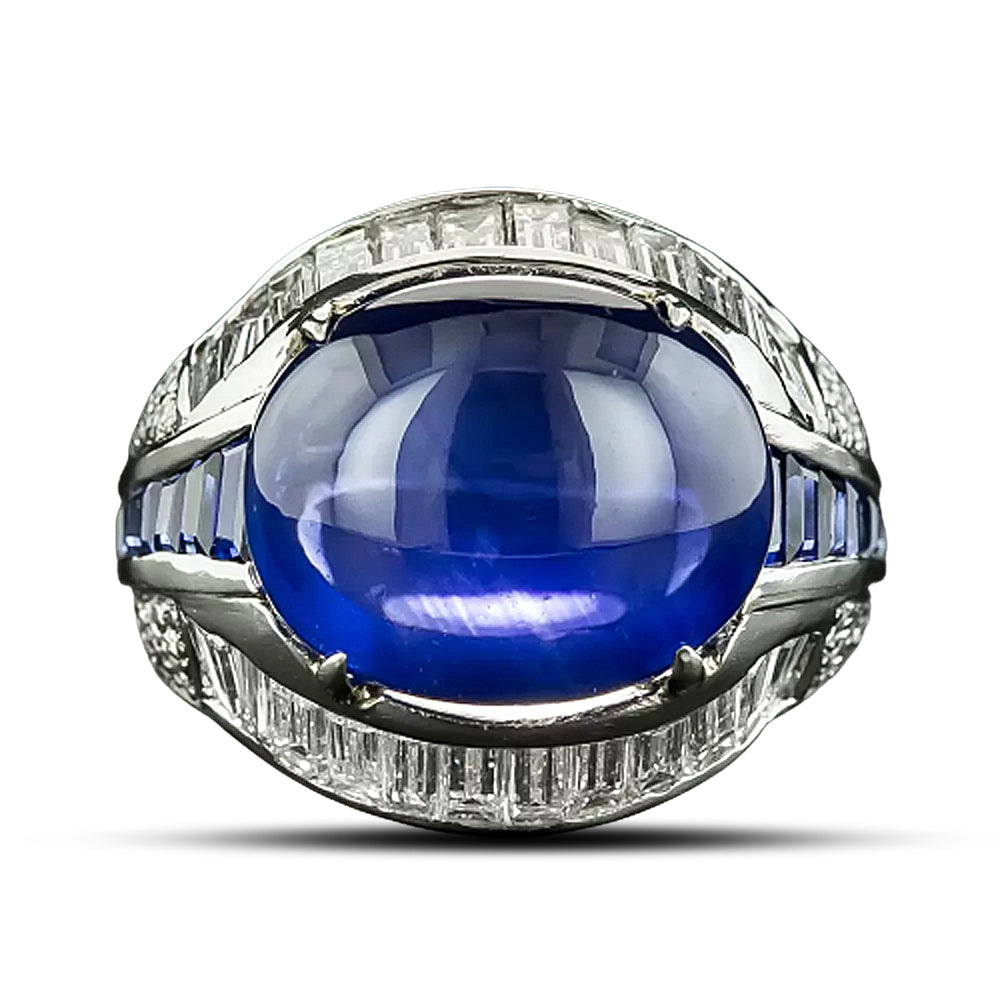 11.80 Carat Cabochon Sapphire  Diamond Ring - GIA