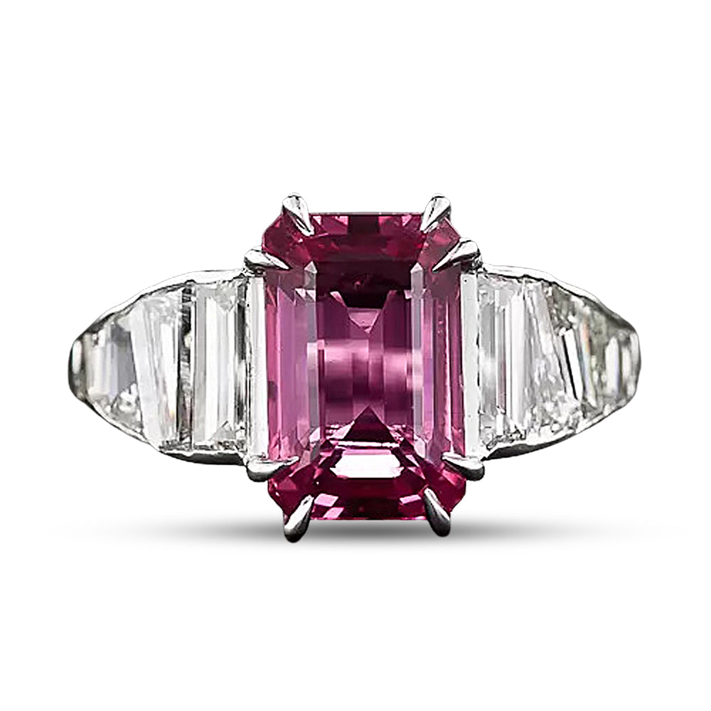 4.74 Carat Pink Sapphire and Baguette Diamond Ring - 7