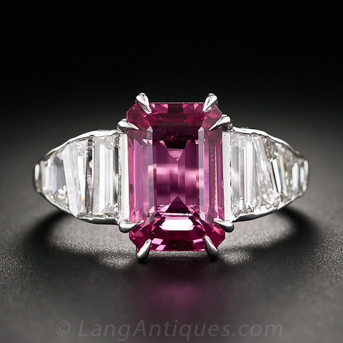 4.74 Carat Pink Sapphire and Baguette Diamond Ring