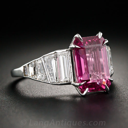 4.74 Carat Pink Sapphire and Baguette Diamond Ring - 4