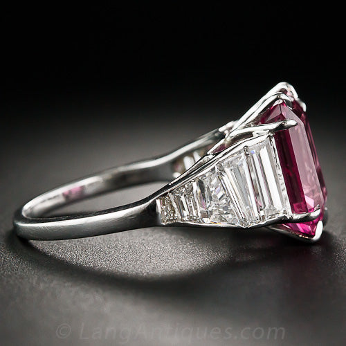 4.74 Carat Pink Sapphire and Baguette Diamond Ring - 5