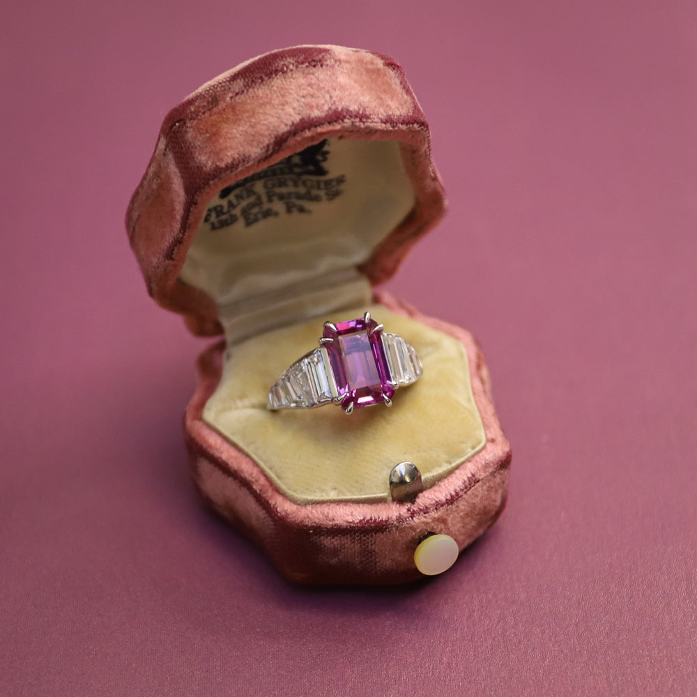 4.74 Carat Pink Sapphire and Baguette Diamond Ring - 9