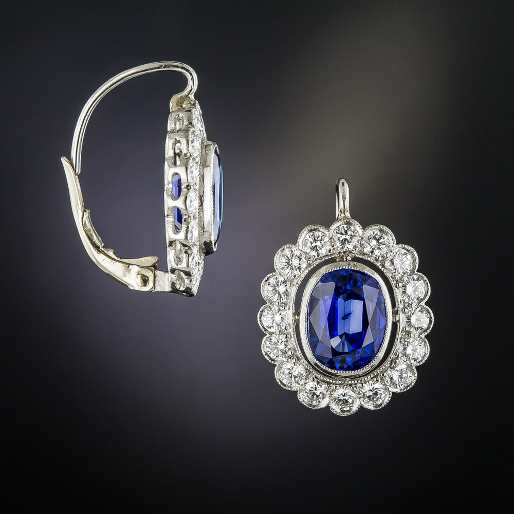 5.32 Carat Sapphire and Diamond Halo Earrings - GIA - 2