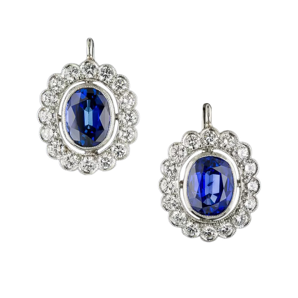 5.32 Carat Sapphire and Diamond Halo Earrings - GIA - 3