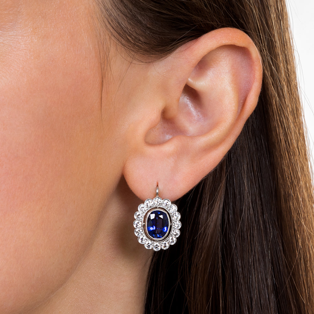 5.32 Carat Sapphire and Diamond Halo Earrings - GIA - 4