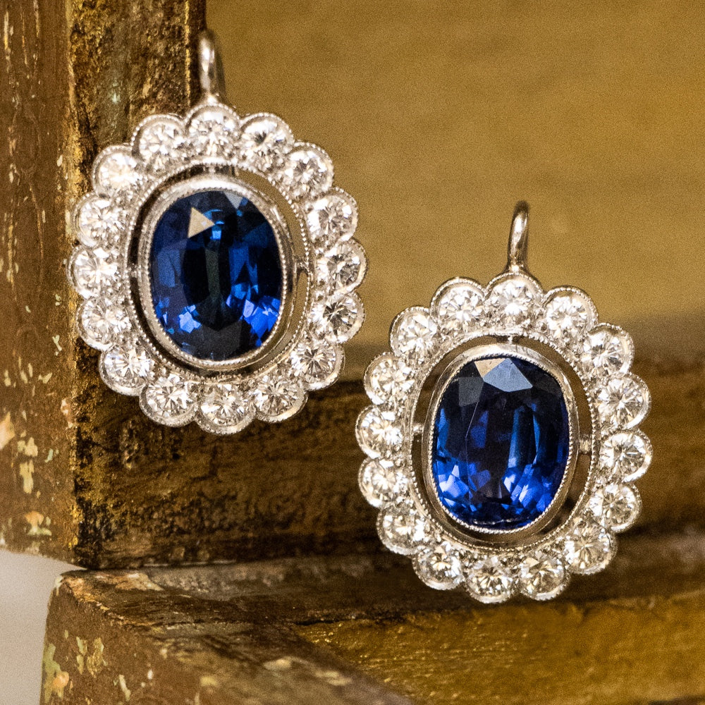 5.32 Carat Sapphire and Diamond Halo Earrings - GIA - 5
