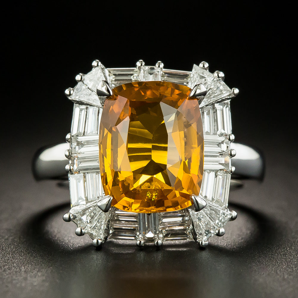 5.33 Carat Orange Sapphire and Diamond Ring - 2
