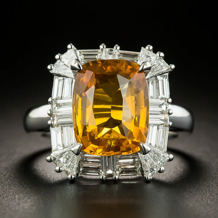 5.33 Carat Orange Sapphire and Diamond Ring