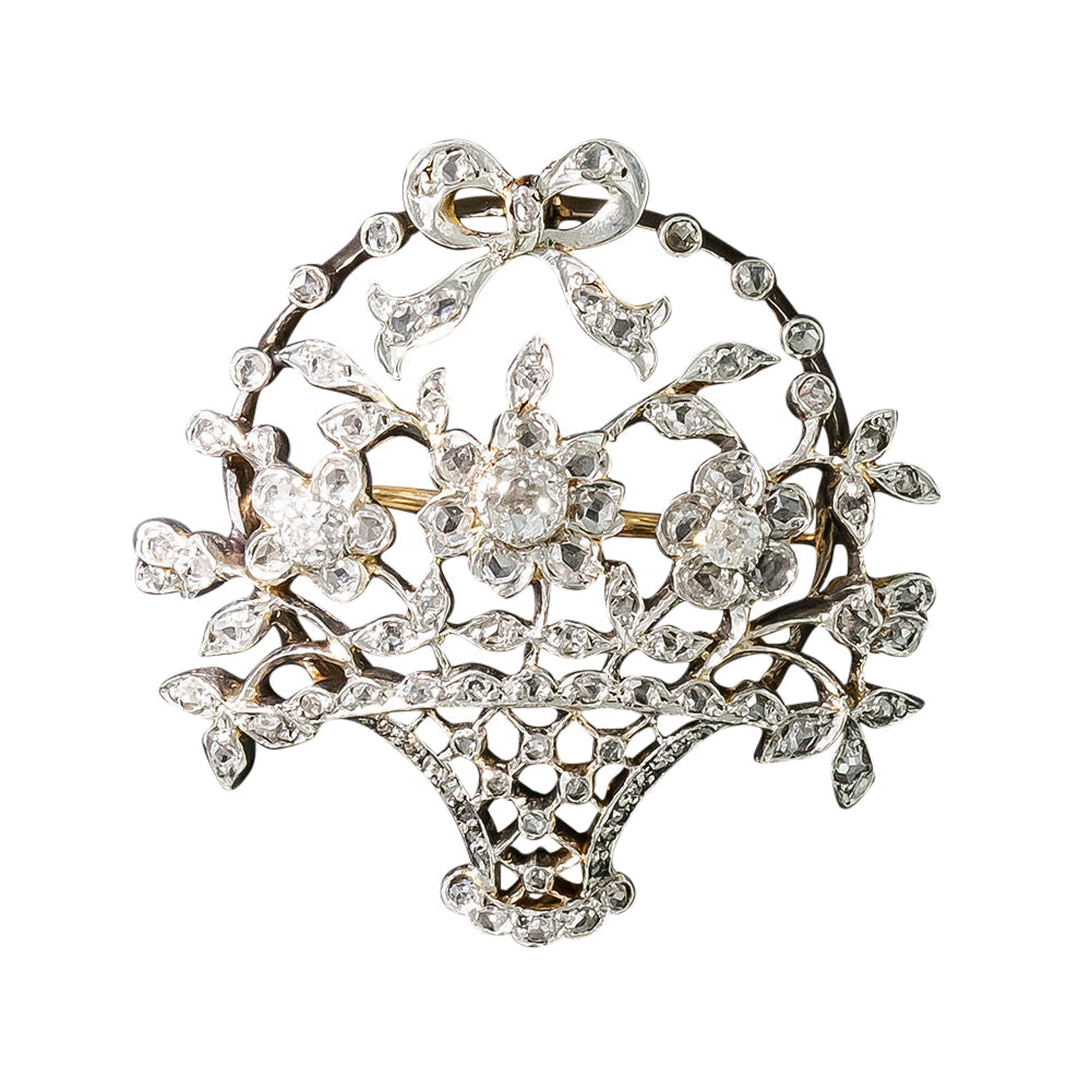French Diamond Flower Basket Brooch, Circa 1900