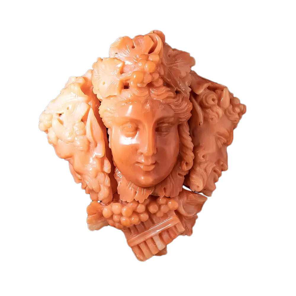 Victorian Dionysus/Bacchus Coral Brooch