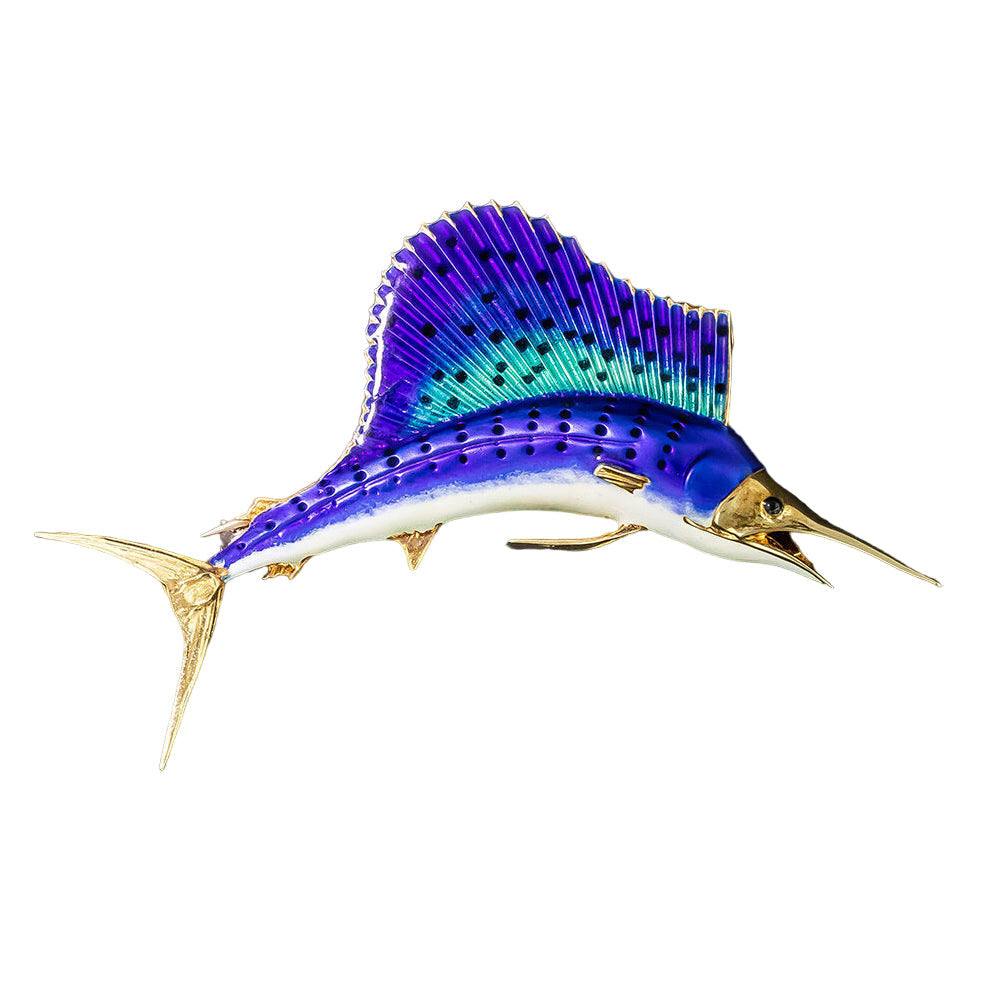 Vintage Enamel Sailfish Brooch