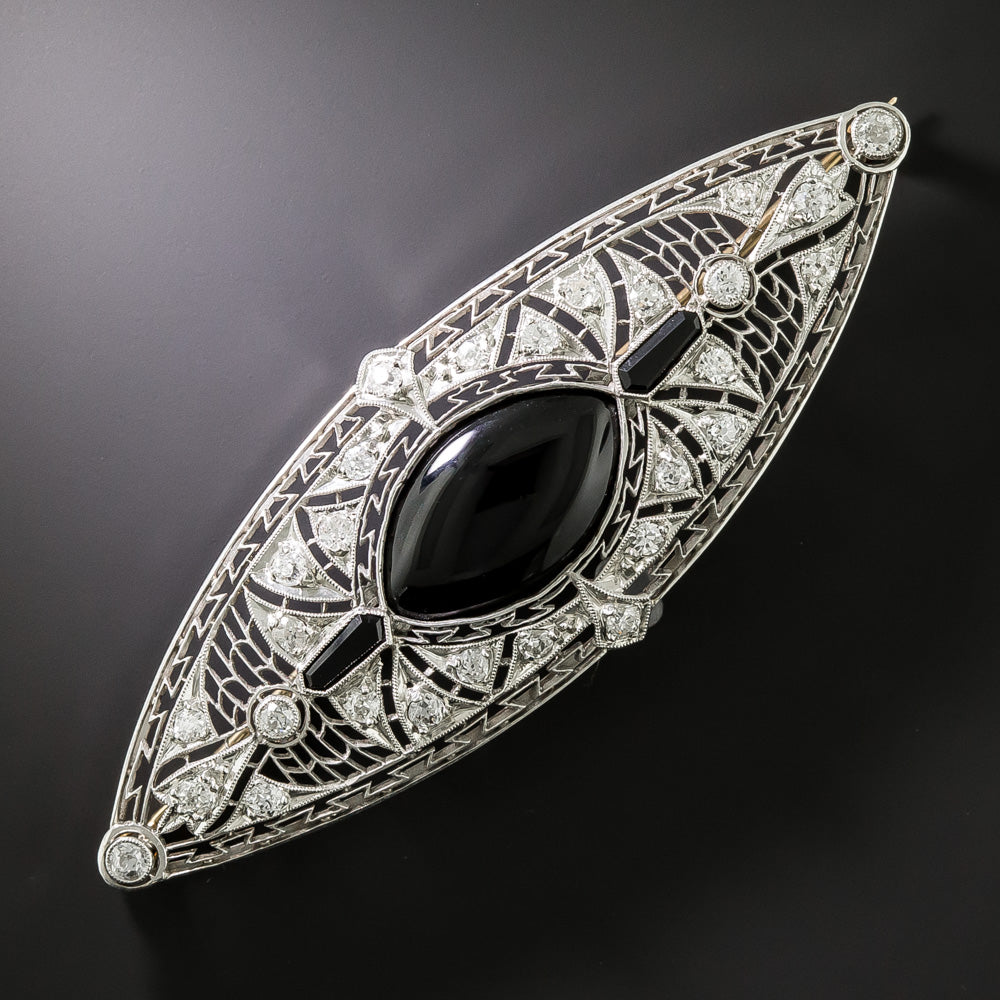Art Deco Onyx And Diamond Brooch