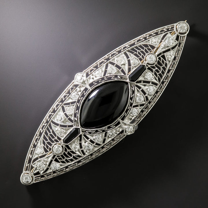 Art Deco Onyx And Diamond Brooch