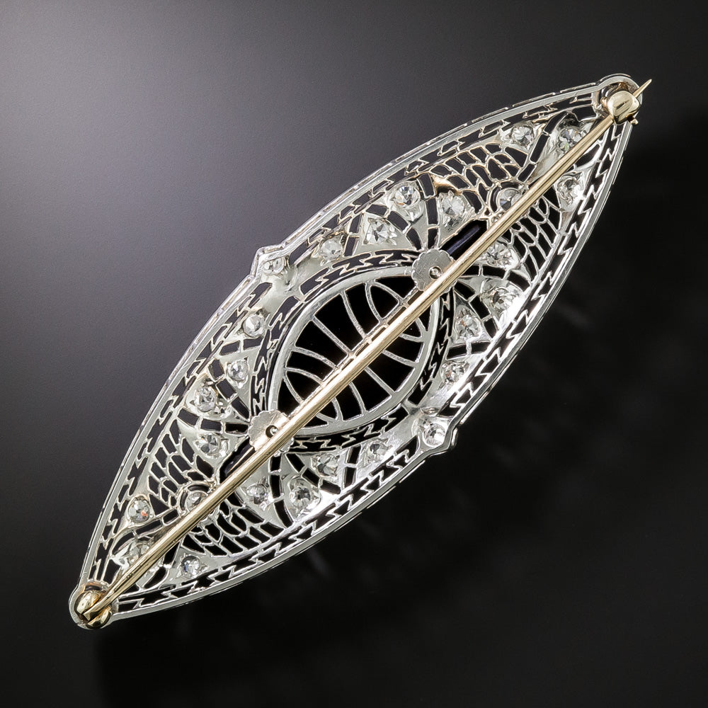 Art Deco Onyx And Diamond Brooch