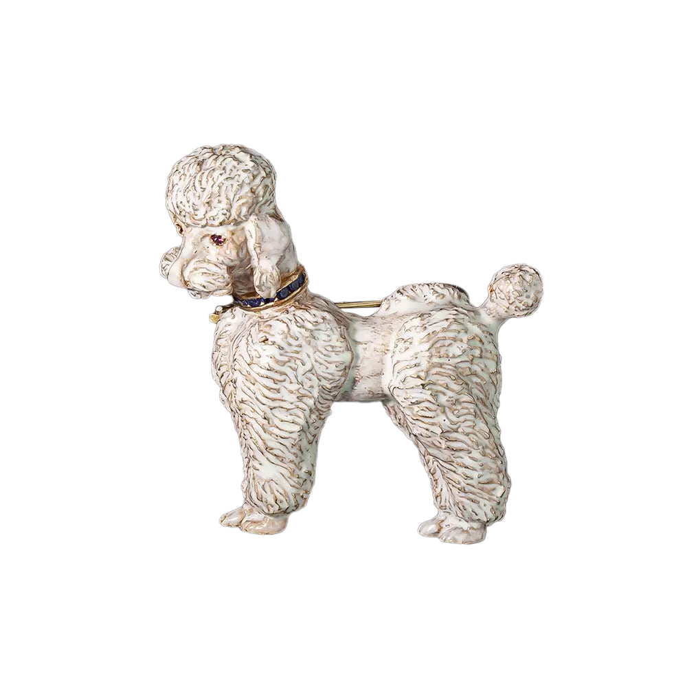Mid-Century J.E. Caldwell White Enamel Poodle Brooch