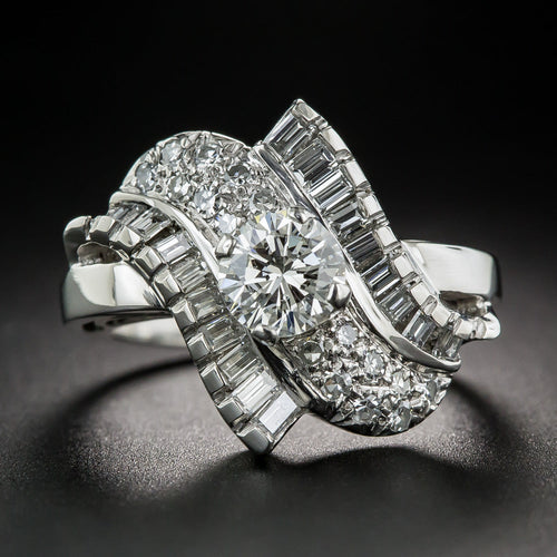 .87 Carat Mid-Century Platinum and Diamond Cocktail Ring - 7