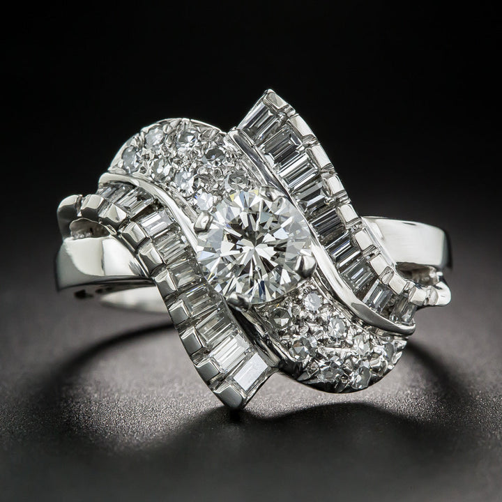 .87 Carat Mid-Century Platinum and Diamond Cocktail Ring