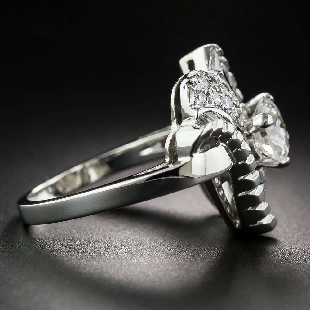 .87 Carat Mid-Century Platinum and Diamond Cocktail Ring - 9