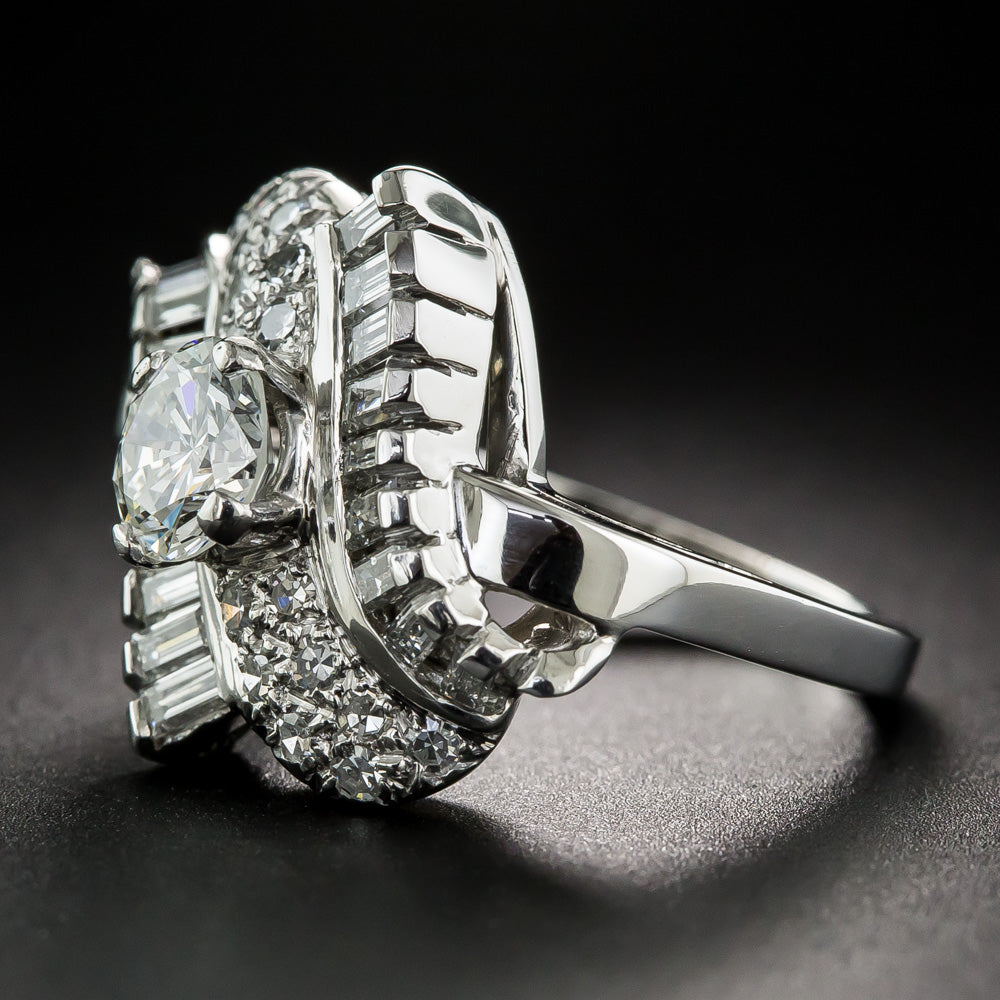 .87 Carat Mid-Century Platinum and Diamond Cocktail Ring - 10