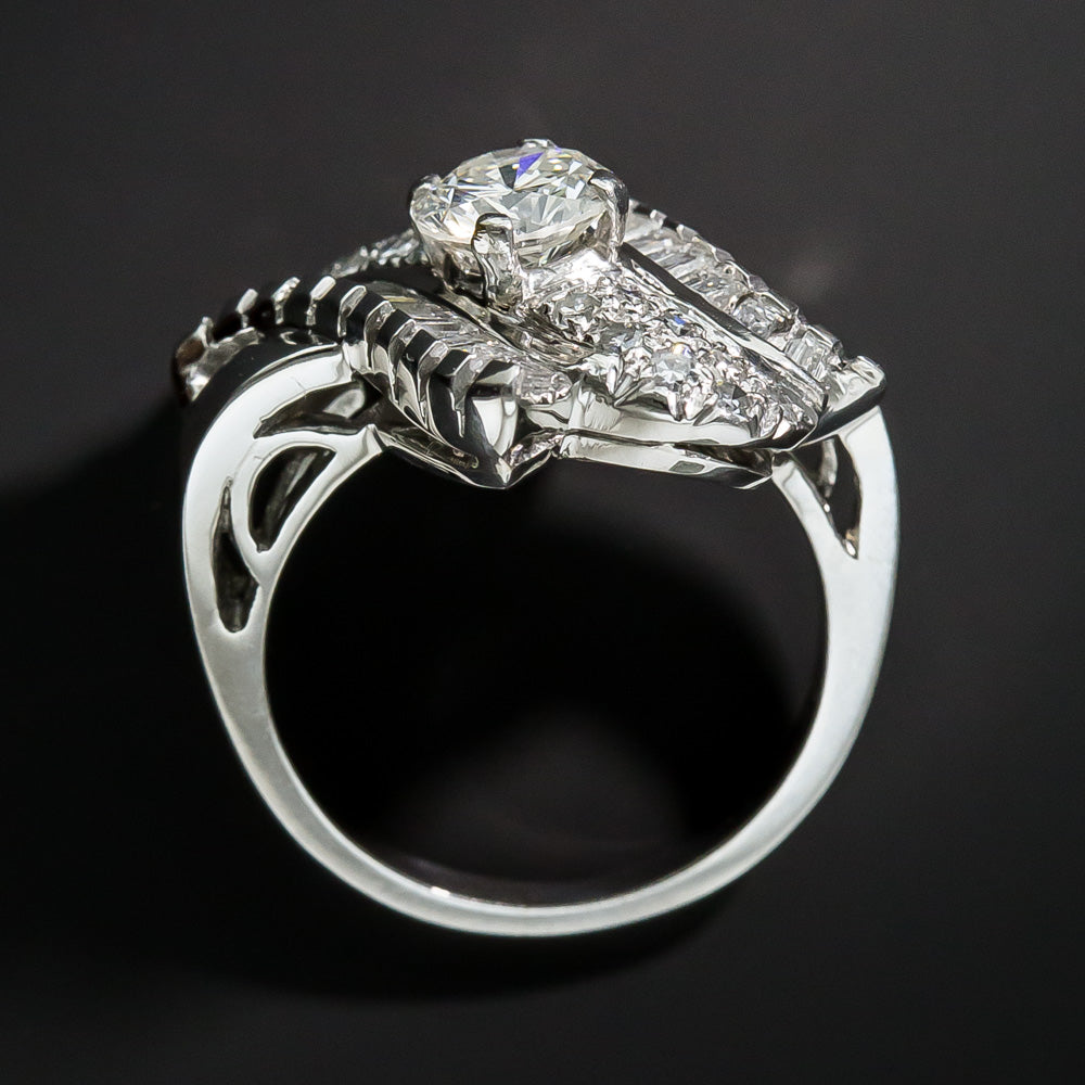 .87 Carat Mid-Century Platinum and Diamond Cocktail Ring - 11