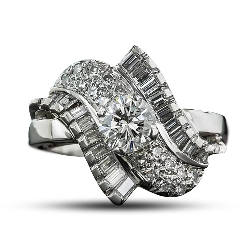 .87 Carat Mid-Century Platinum and Diamond Cocktail Ring - 7
