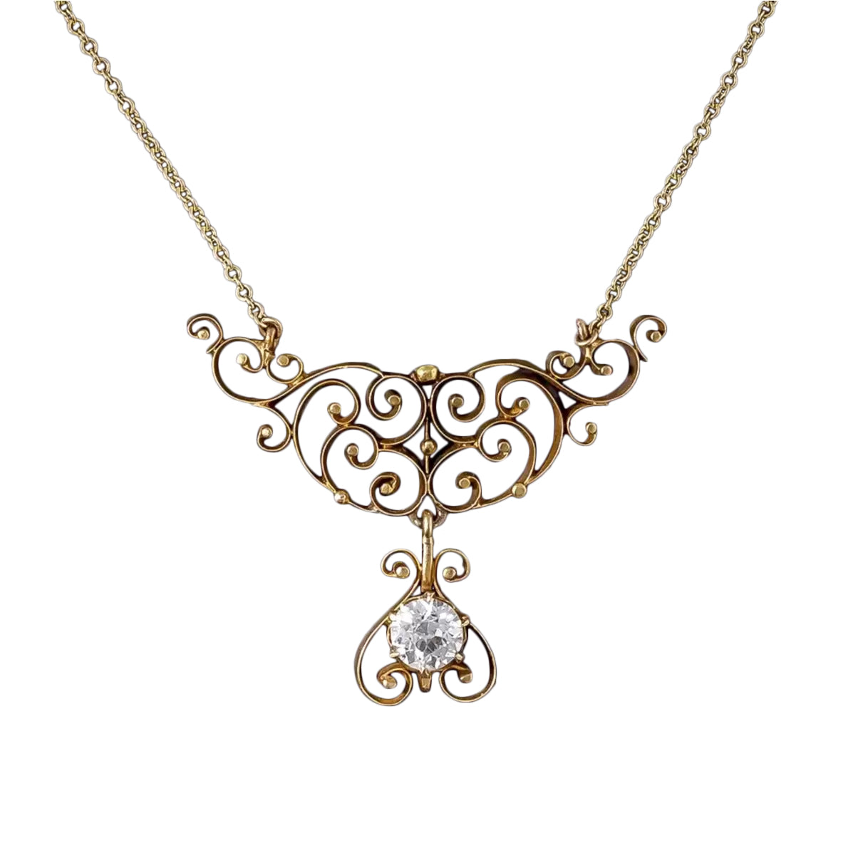 Victorian Scroll Necklace with .68 Carat Diamond Dangle