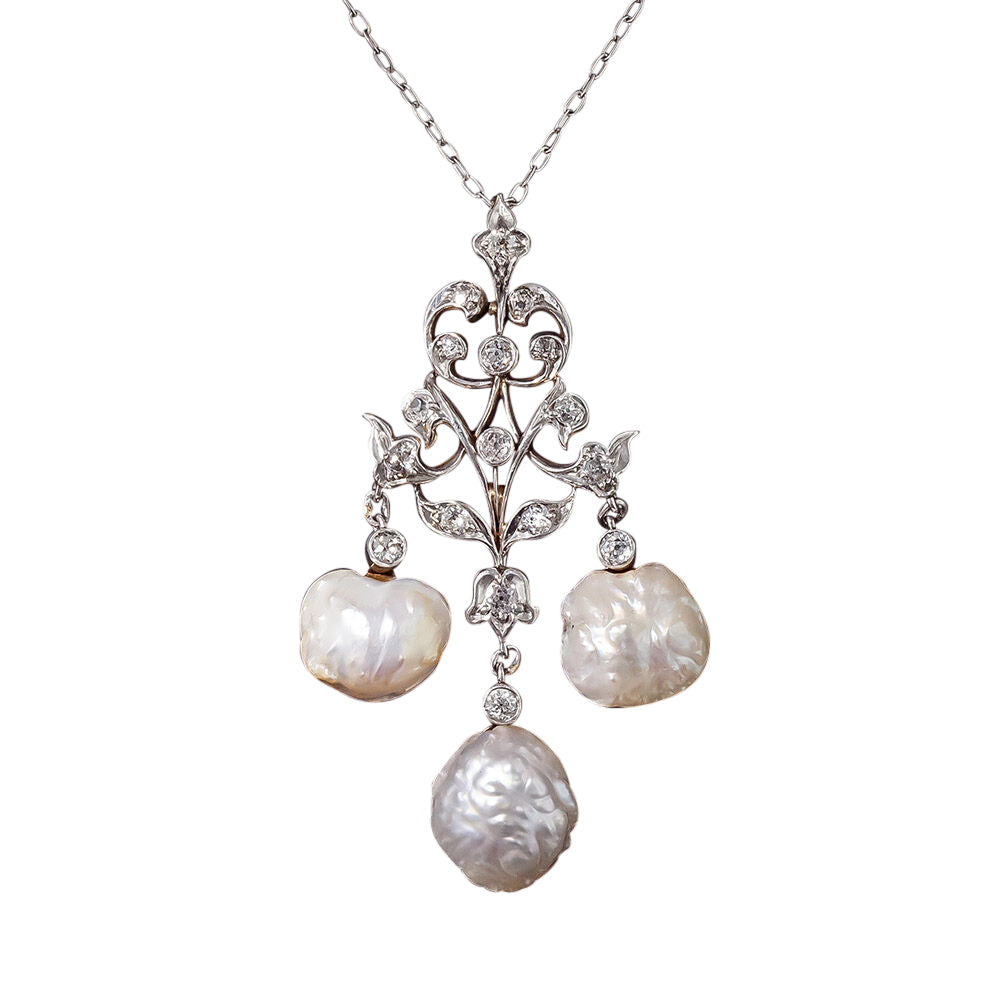 Edwardian "Girandole" Freshwater Pearl and Diamond Lavalière 
