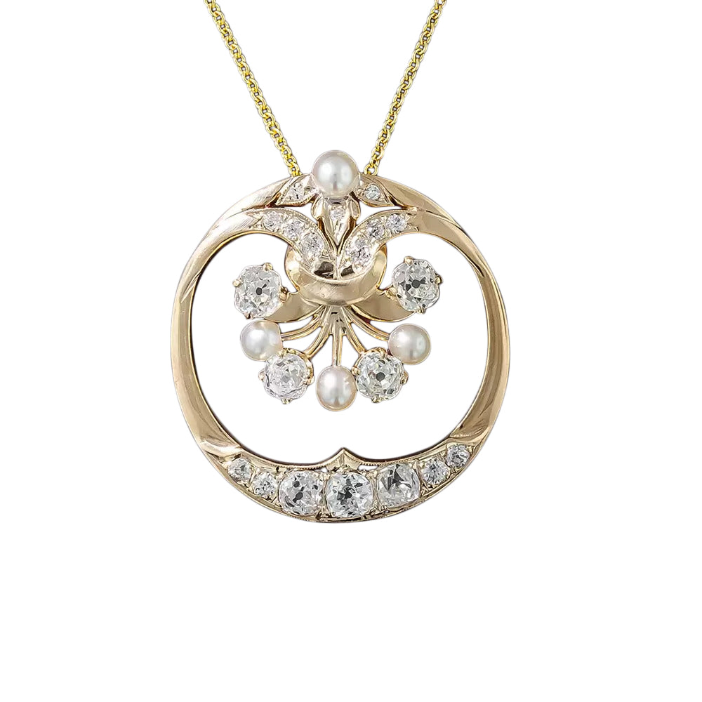 Antique Diamond and Pearl Wreath Necklace