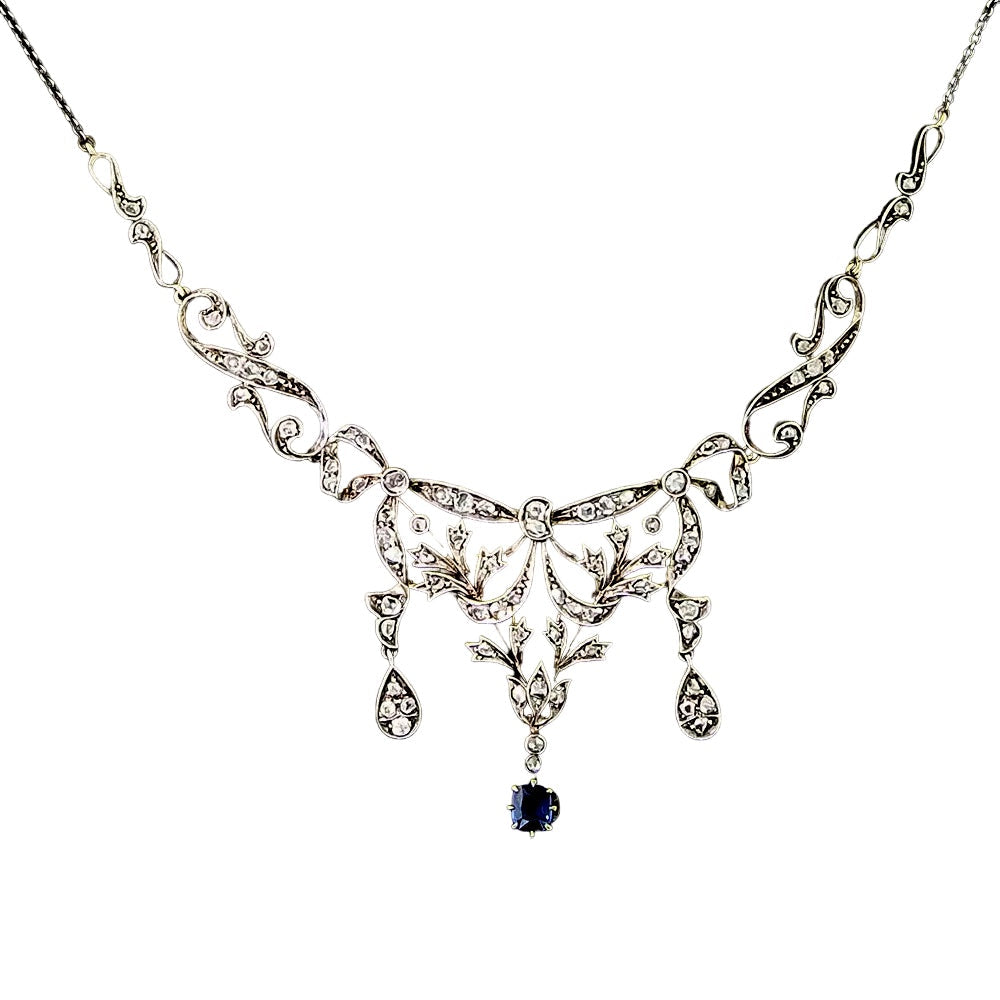 Victorian Diamond And No-Heat Burma Sapphire Necklace