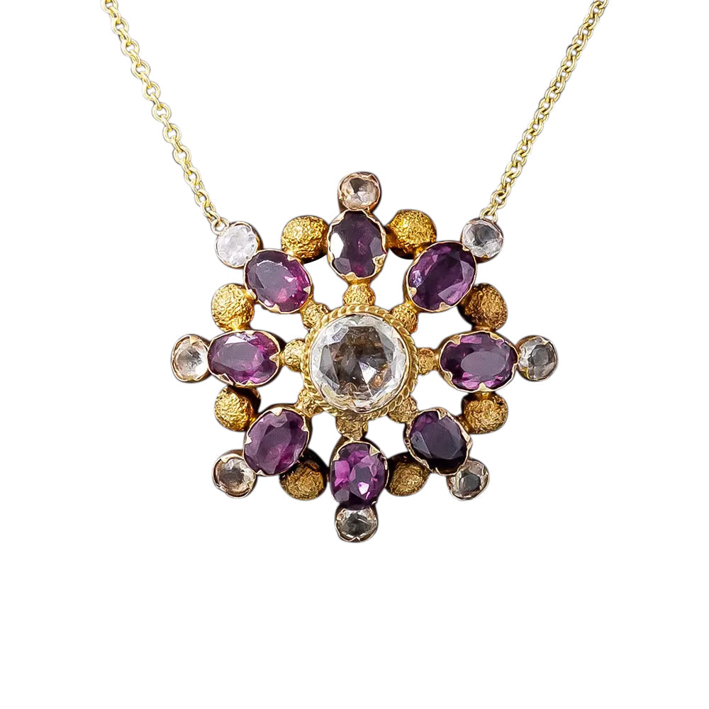 Victorian Garnet and Rock Crystal Quartz Circle Pendant