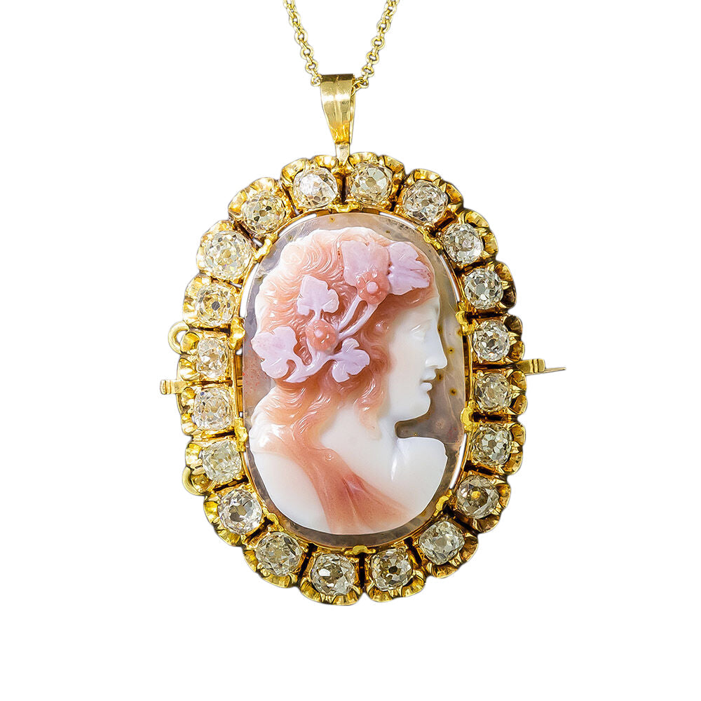 Late Georgian/Early Victorian Hardstone Cameo and Diamond Pendant/Brooch