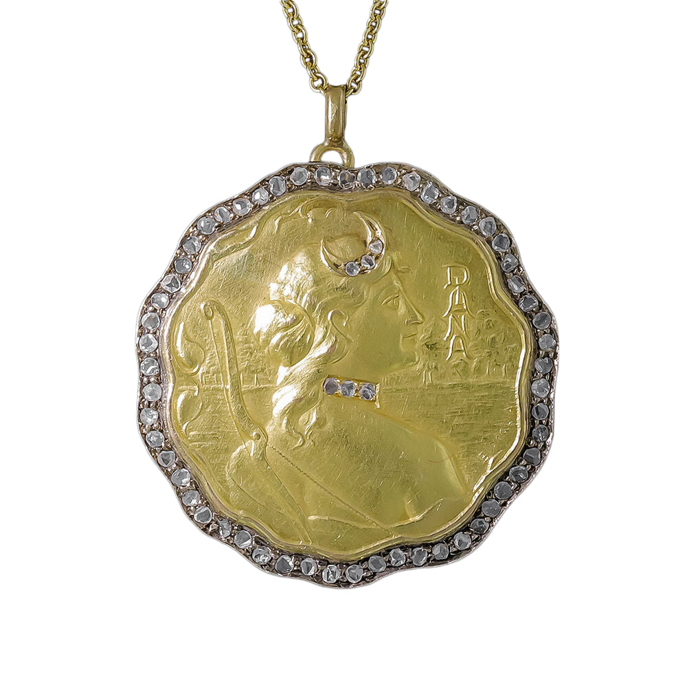 Art Nouveau Goddess Diana Medal Pendant by Bidoglia