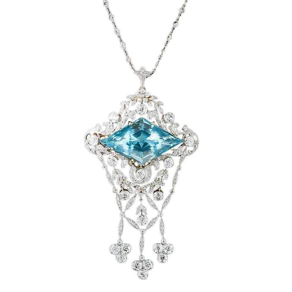 Edwardian Aquamarine and Diamond Pendant/Brooch by J.E. Caldwell