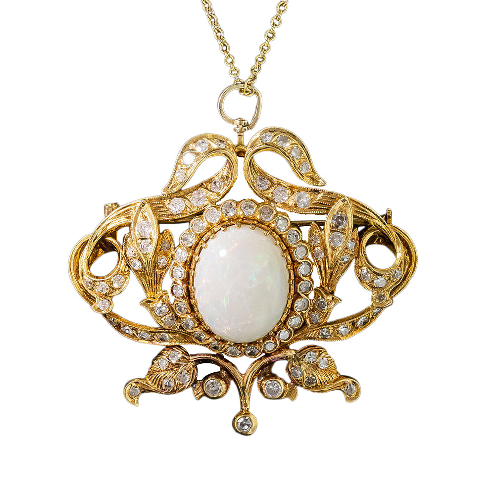 Antique Opal and Diamond Scroll Pendant/Brooch