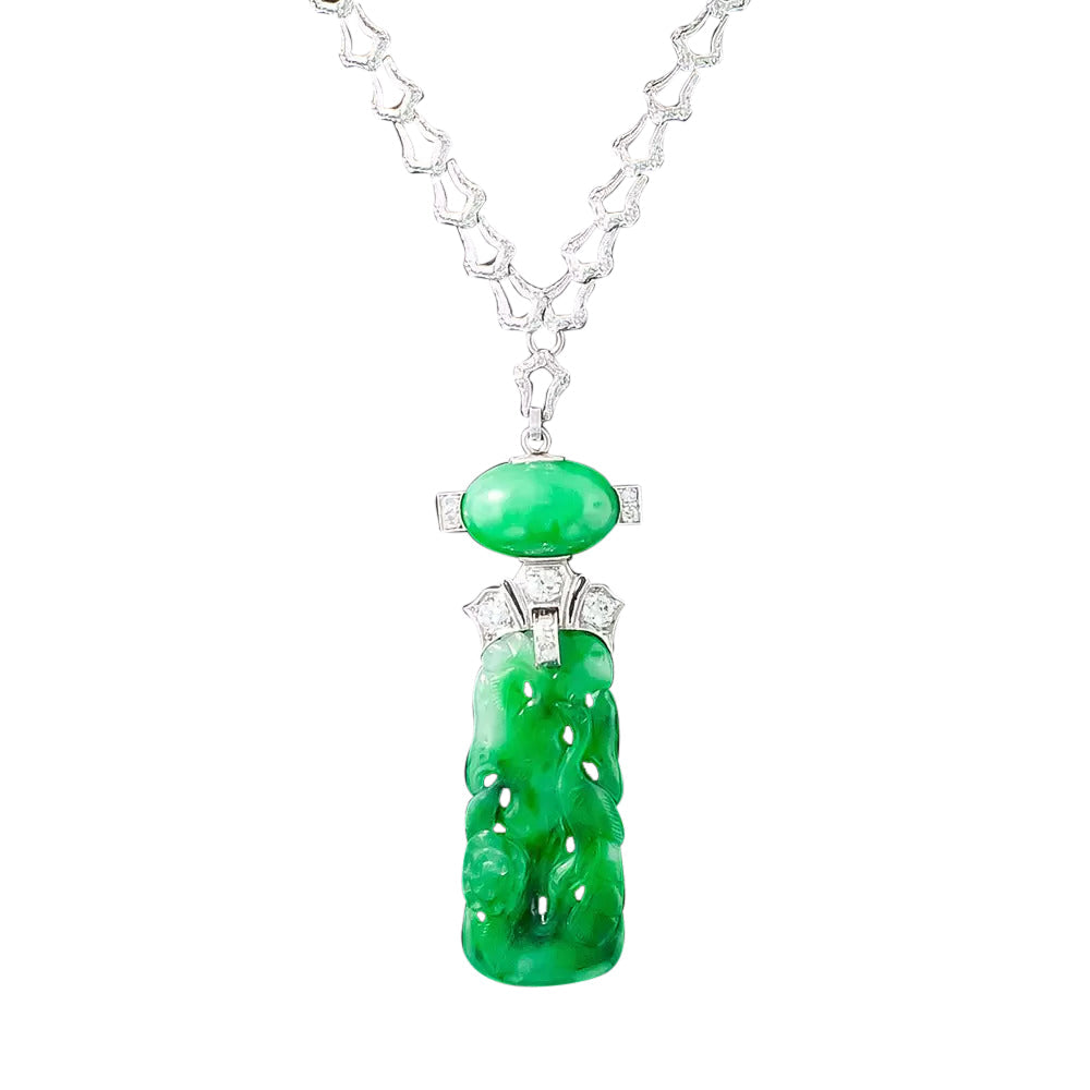 Art Deco Natural Jade and Diamond Necklace