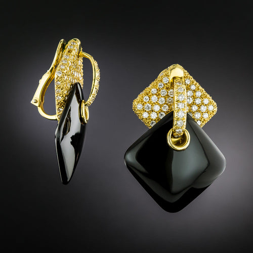 Aldo Cipullo/Cartier Onyx and Diamond Dangle Earrings - 4