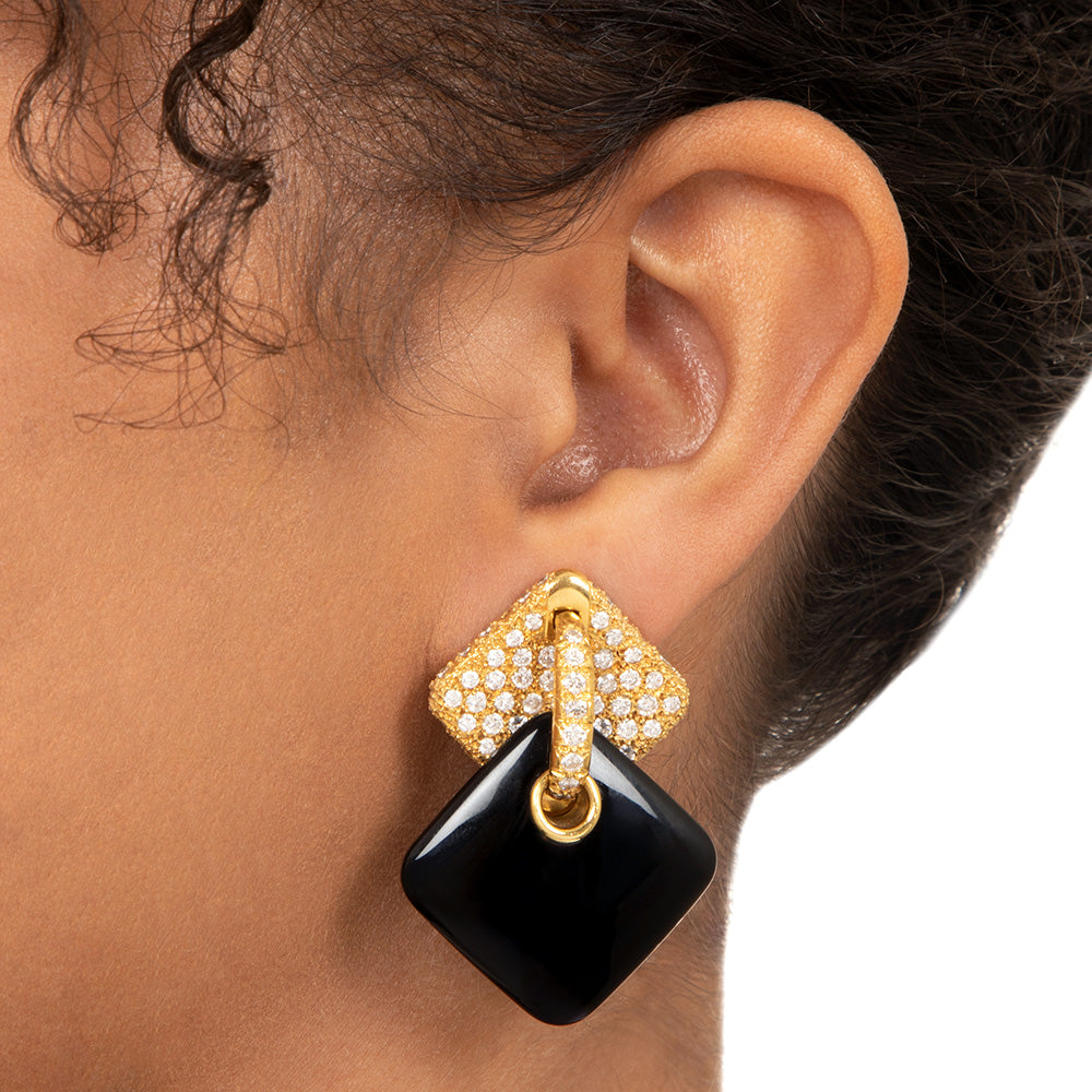 Aldo Cipullo/Cartier Onyx and Diamond Dangle Earrings - 6