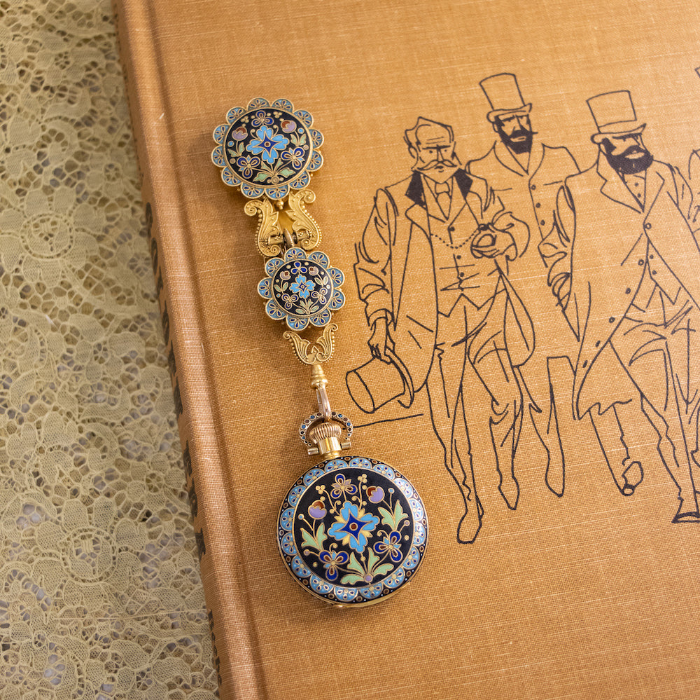 Antique 18K Cloisonné Enamel Pocket Watch and Chatelaine by Braverman & Levy of San Francisco - 11