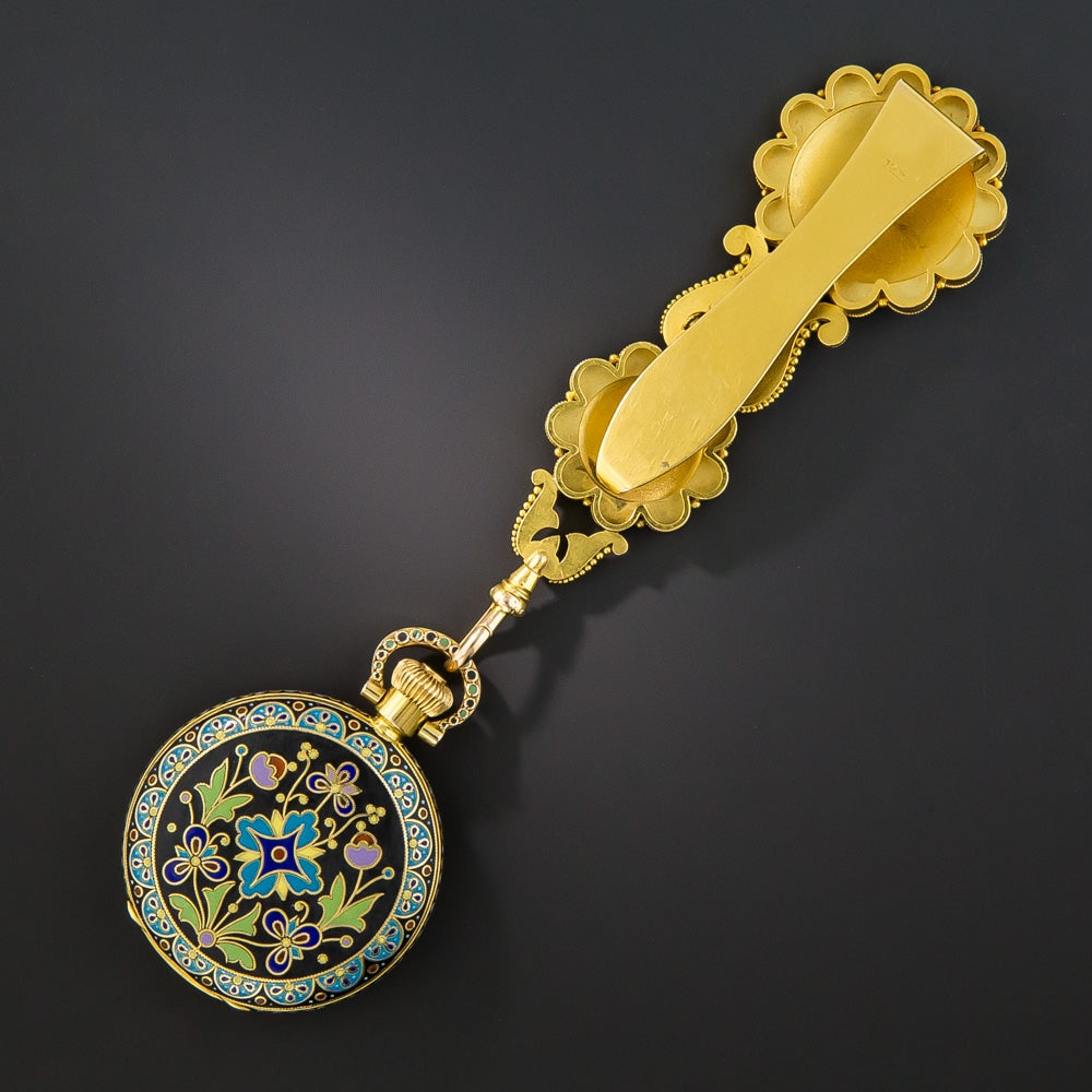 Cloisonné Enamel Pocket Watch and Chatelaine by Braverman & Levy of San Francisco - 5