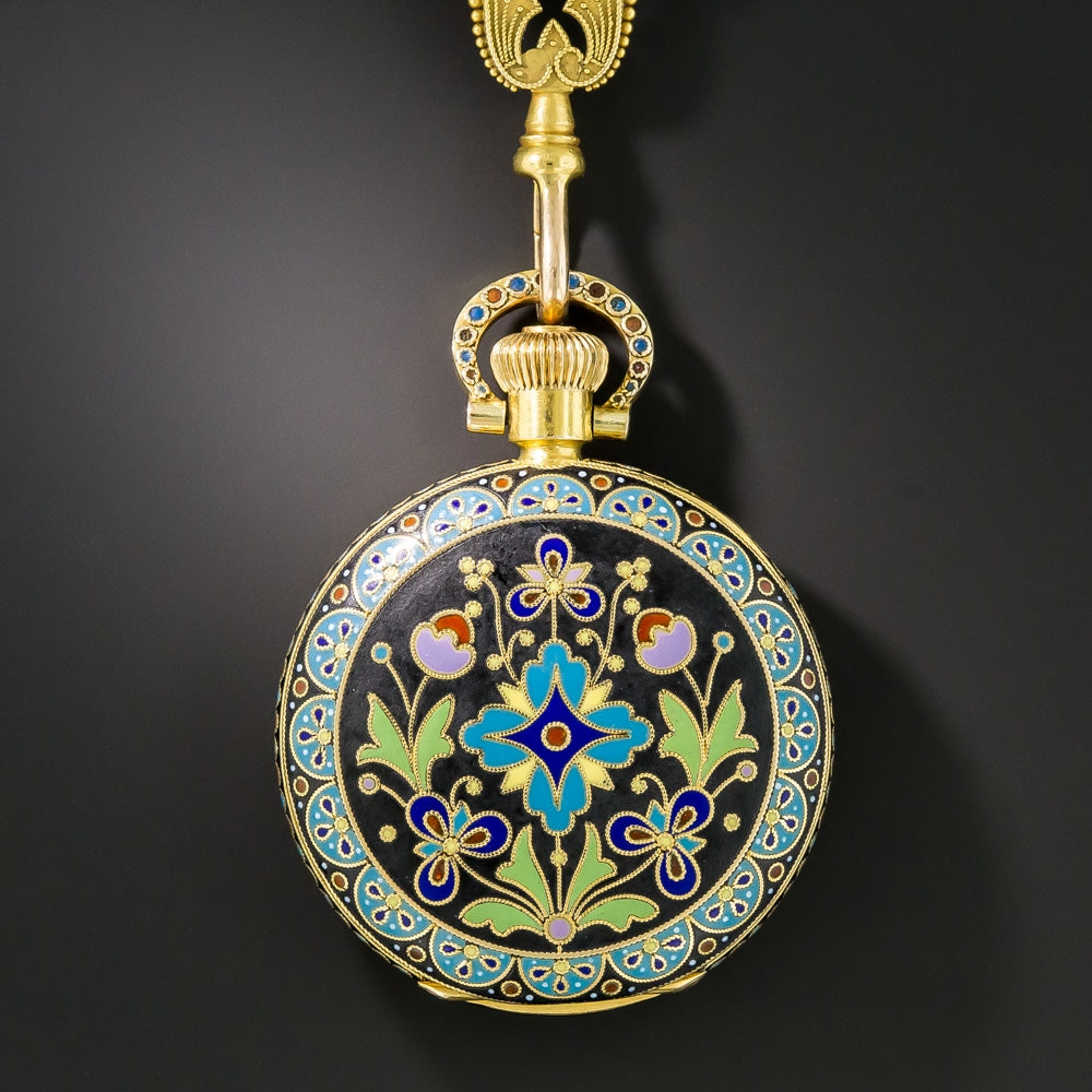 Cloisonné Enamel Pocket Watch and Chatelaine by Braverman & Levy of San Francisco - 4