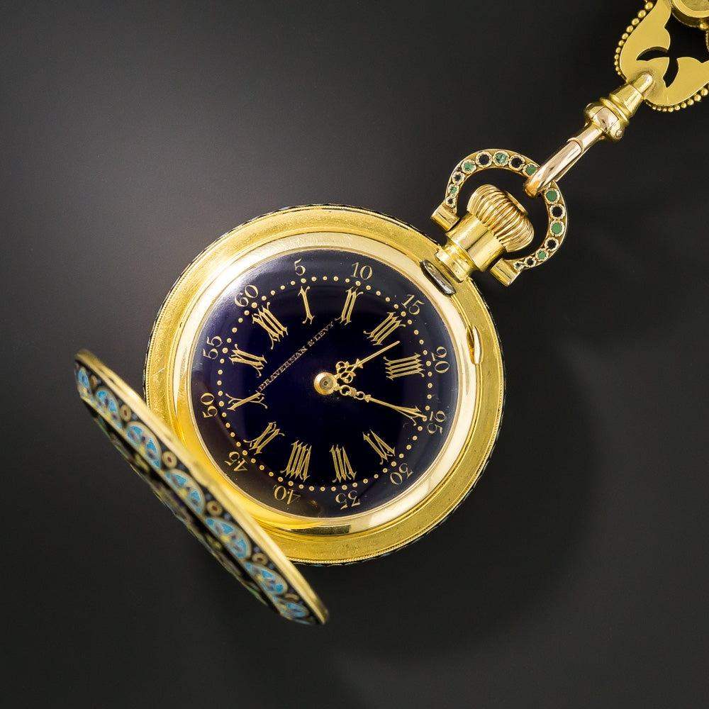 Cloisonné Enamel Pocket Watch and Chatelaine by Braverman & Levy of San Francisco - 7
