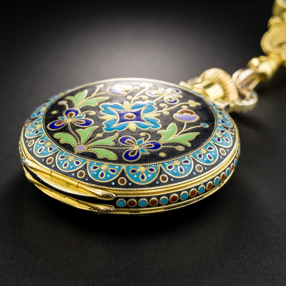 Cloisonné Enamel Pocket Watch and Chatelaine by Braverman & Levy of San Francisco - 8