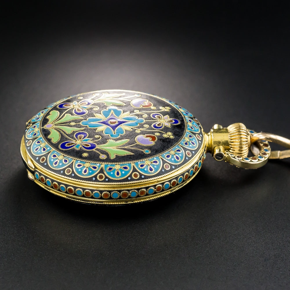 Cloisonné Enamel Pocket Watch and Chatelaine by Braverman & Levy of San Francisco - 9