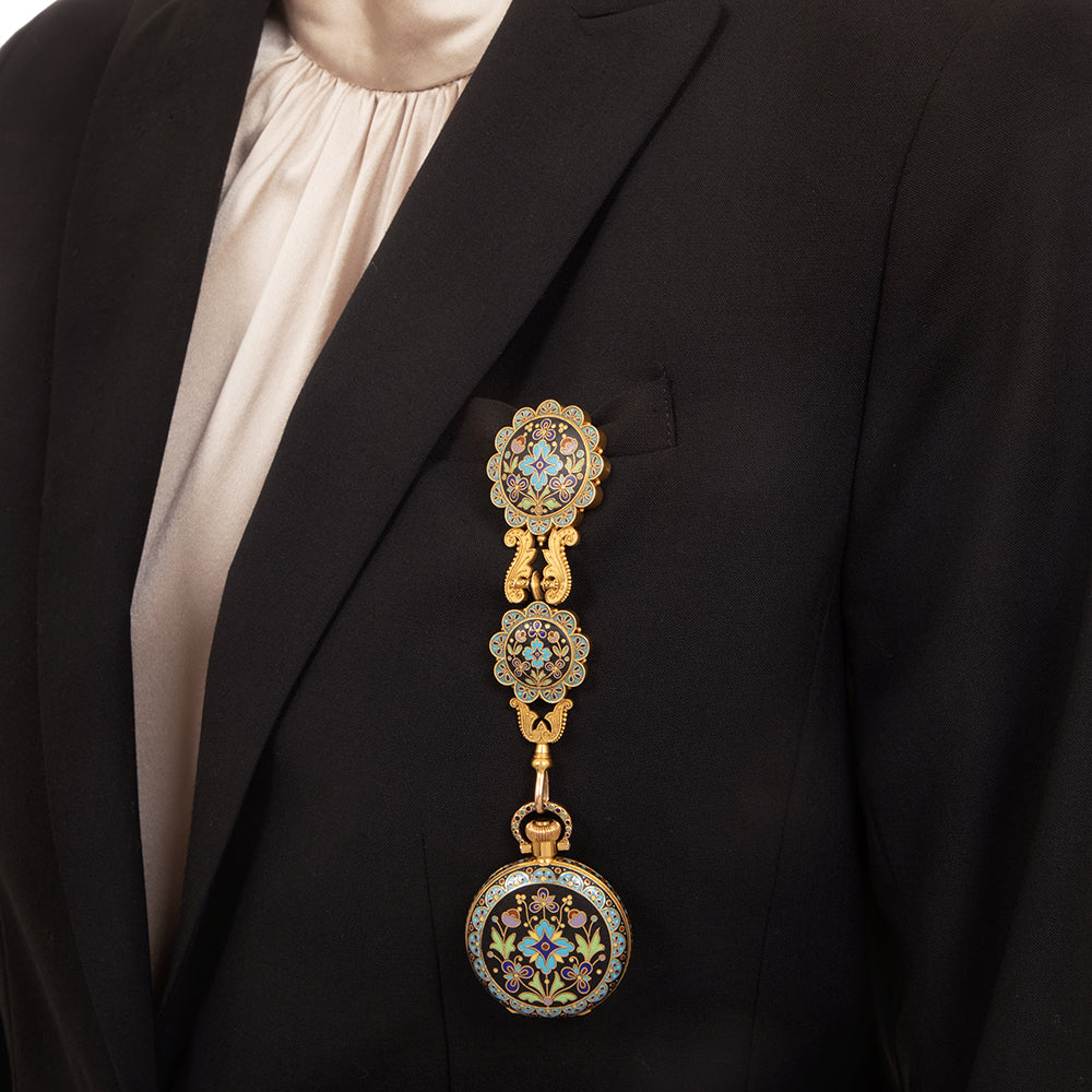 Antique 18K Cloisonné Enamel Pocket Watch and Chatelaine by Braverman & Levy of San Francisco - 10