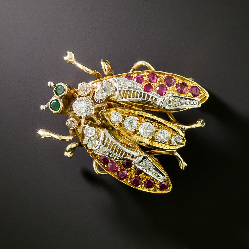 Antique 18K Diamond and Ruby Insect Brooch - 3